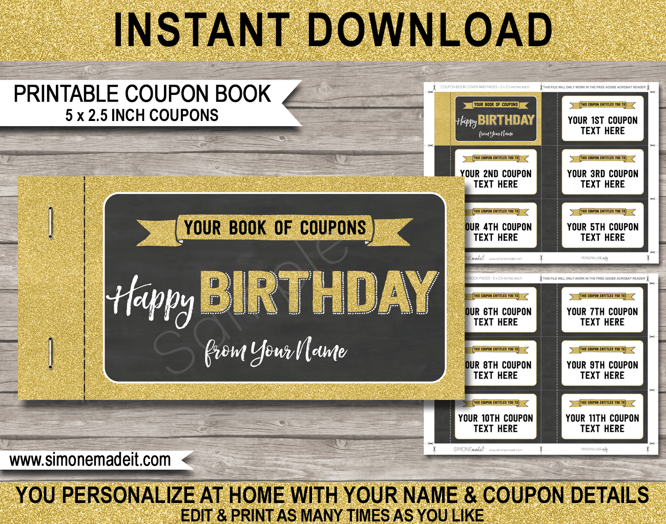 Printable Birthday Coupon Book Template Diy Personalized Coupons