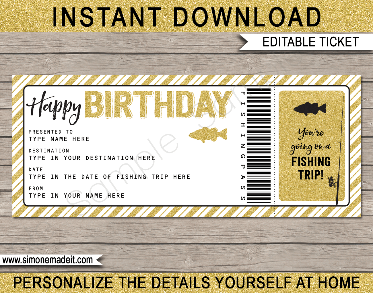 Birthday Fishing Trip Ticket Gift Voucher