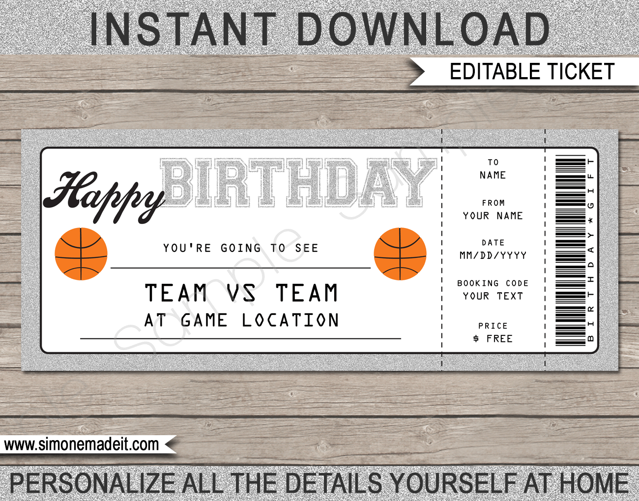 Birthday Basketball Ticket Template