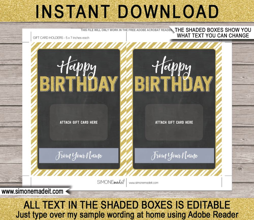 Editable Birthday Gift Card Holder Template for Birthday gift cards | Last minute birthday gift | Starbucks, Amazon, Target, Walmart, Visa | DIY Editable & Printable Template | Instant Download via simonemadeit.com