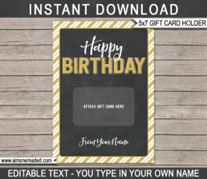 Printable Birthday Gift Card Holder Template for Birthday gift cards | Last minute birthday gift | Starbucks, Amazon, Target, Walmart, Visa | DIY Editable & Printable Template | Instant Download via giftsbysimonemadeit.com