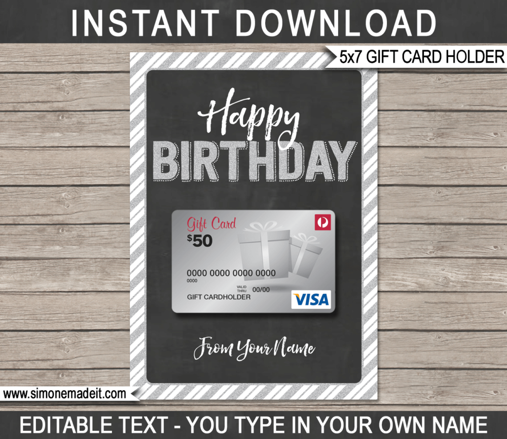 Printable Birthday Gift Card Holder Template for Birthday gift cards | Last minute birthday gift | Starbucks, Amazon, Target, Walmart, Visa | DIY Editable & Printable Template | Instant Download via giftsbysimonemadeit.com