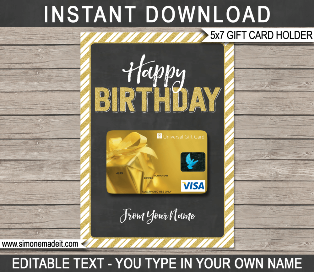 Printable Birthday Gift Card Holder Template for Birthday gift cards | Last minute birthday gift | Starbucks, Amazon, Target, Walmart, Visa | DIY Editable & Printable Template | Instant Download via giftsbysimonemadeit.com