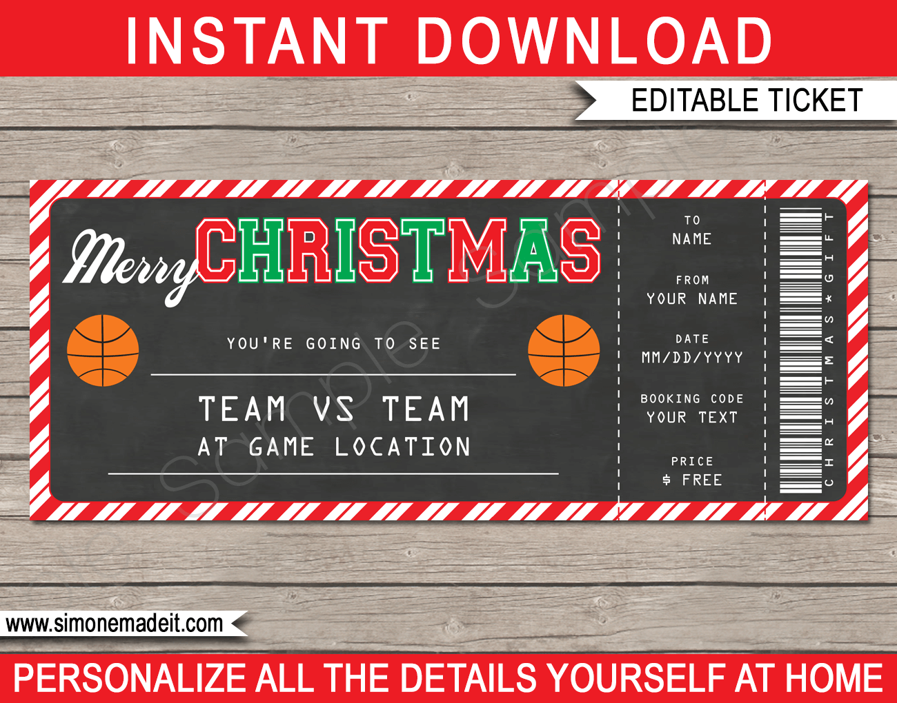 Basketball Game Ticket Christmas Gift Template - Printable Surprise Game  Gift Voucher Certificate - INSTANT DOWNLOAD - EDITABLE text