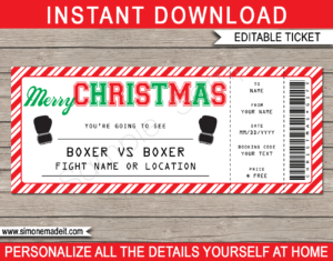 Christmas Boxing Ticket Gift Voucher Template - Surprise tickets to a Boxing Match - Printable Gift Certificate - Christmas Present | INSTANT DOWNLOAD via giftsbysimonemadeit.com #boxinggift #lastminutegift