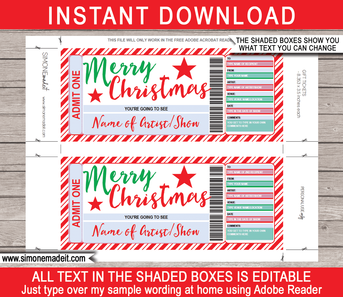 Christmas Concert Ticket T Voucher Template Surprise Concert Tickets