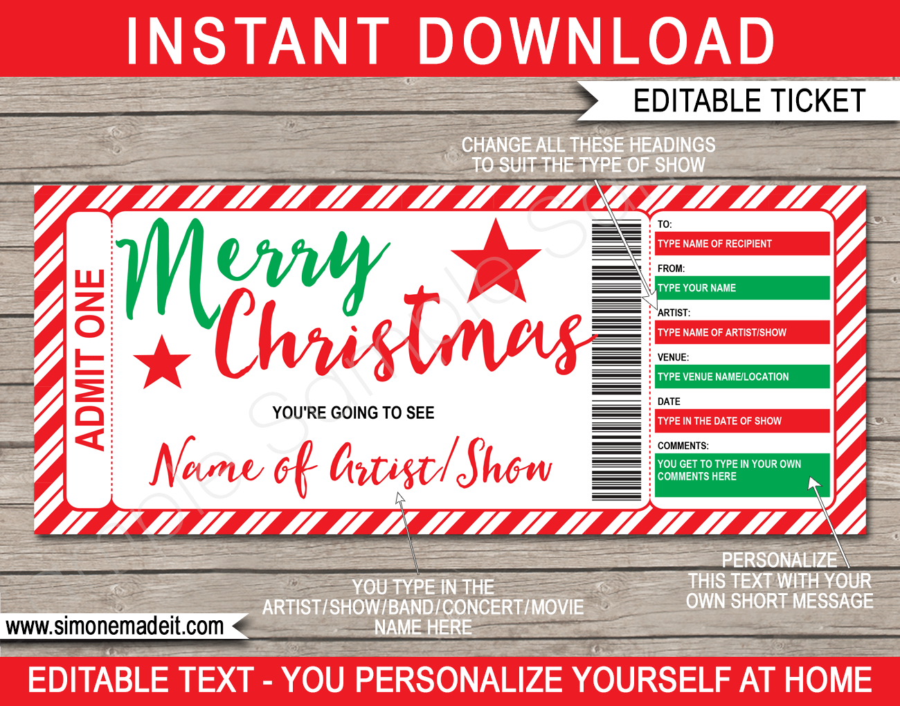 Christmas Concert Ticket T Voucher Template Surprise Concert Tickets