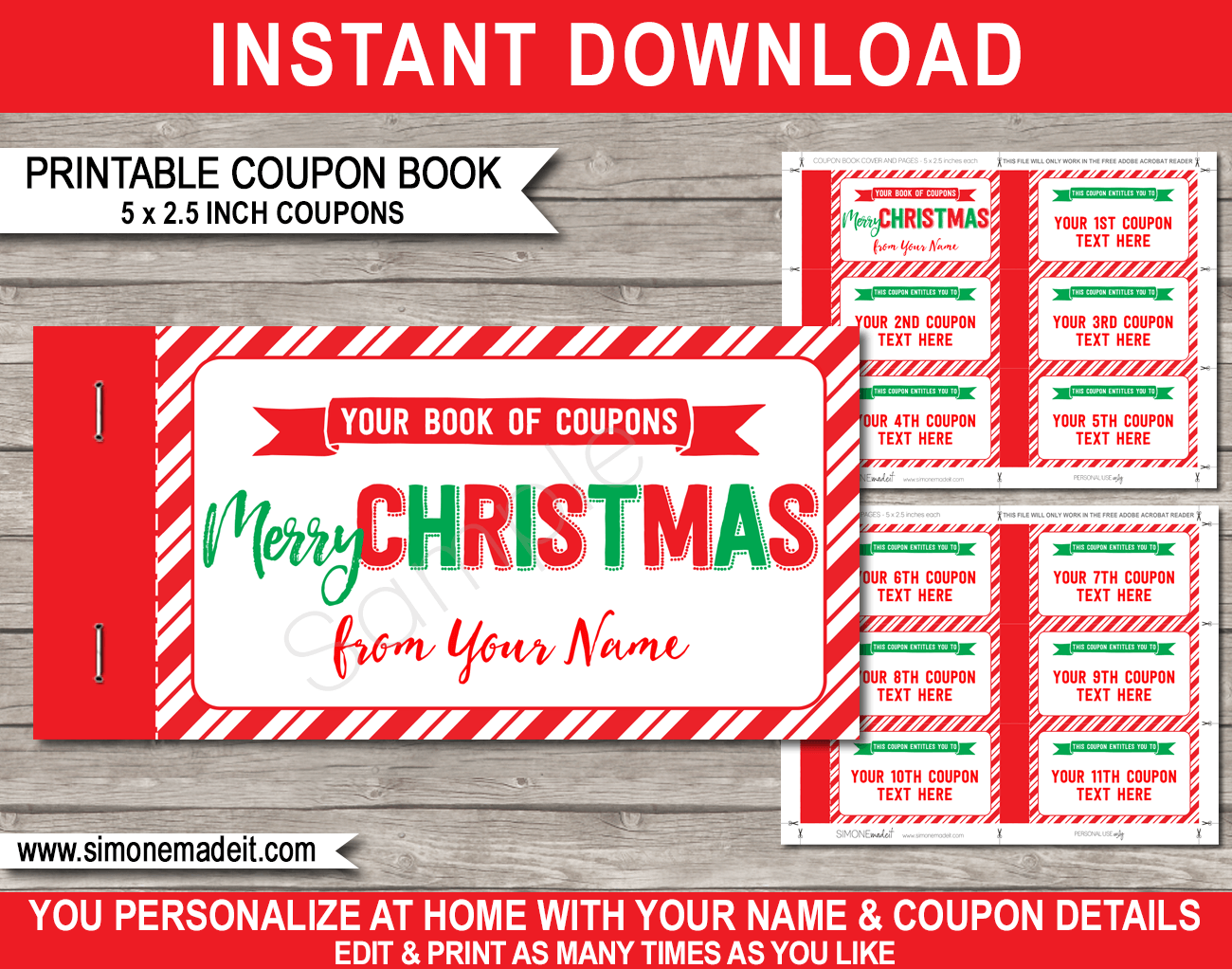 Printable Christmas Coupon Book Template Diy Personalized Coupons