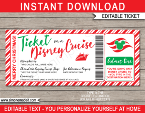 Printable Ticket on a Disney Cruise Christmas Gift Template | Editable Gift Voucher | Surprise Disney Cruise Reveal | INSTANT DOWNLOAD via giftsbysimonemadeit.com