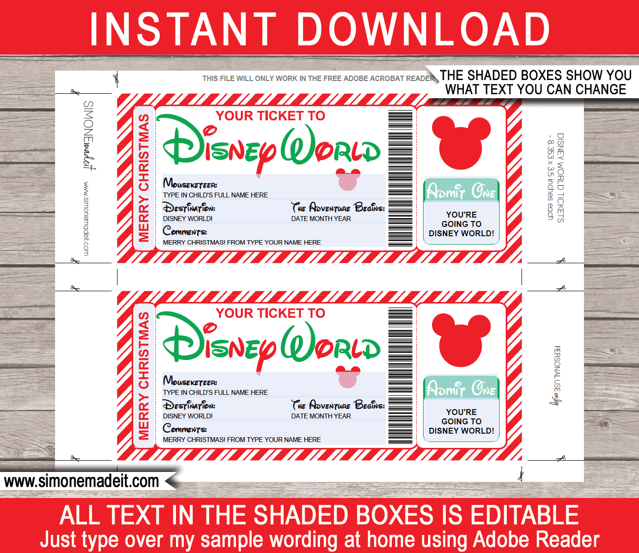 Christmas Disney World Gift Ticket Template