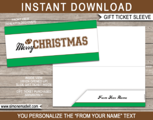 Printable Christmas Football Gift Ticket Sleeve Template for Christmas sports gift tickets or game tickets or gift vouchers or money | DIY Editable & Printable Template | INSTANT DOWNLOAD via giftsbysimonemadeit.com