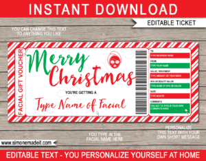 Printable Christmas Facial Gift Voucher Template | DIY Editable Spa Treatment Gift Certificate | Christmas Present | INSTANT DOWNLOAD via giftsbysimonemadeit.com