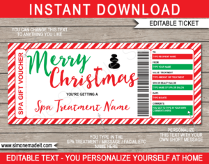 Printable Christmas Spa Gift Voucher Template | DIY Editable Spa Treatment Gift Certificate | Christmas Present | INSTANT DOWNLOAD via giftsbysimonemadeit.com