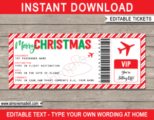 Christmas Gift Boarding Pass Ticket | Surprise Flight, Trip, Getaway, Holiday, Vacation | Fake Boarding Pass | Christmas Present | DIY Editable & Printable Template | Instant Download via giftsbysimonemadeit.com