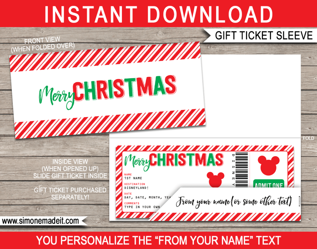 christmas gift ticket sleeve editable printable envelope template