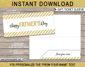 Father's Day Gift Voucher Sleeve Template | Printable Gift Certificate, Boarding Pass or Ticket Envelope | DIY Editable Text