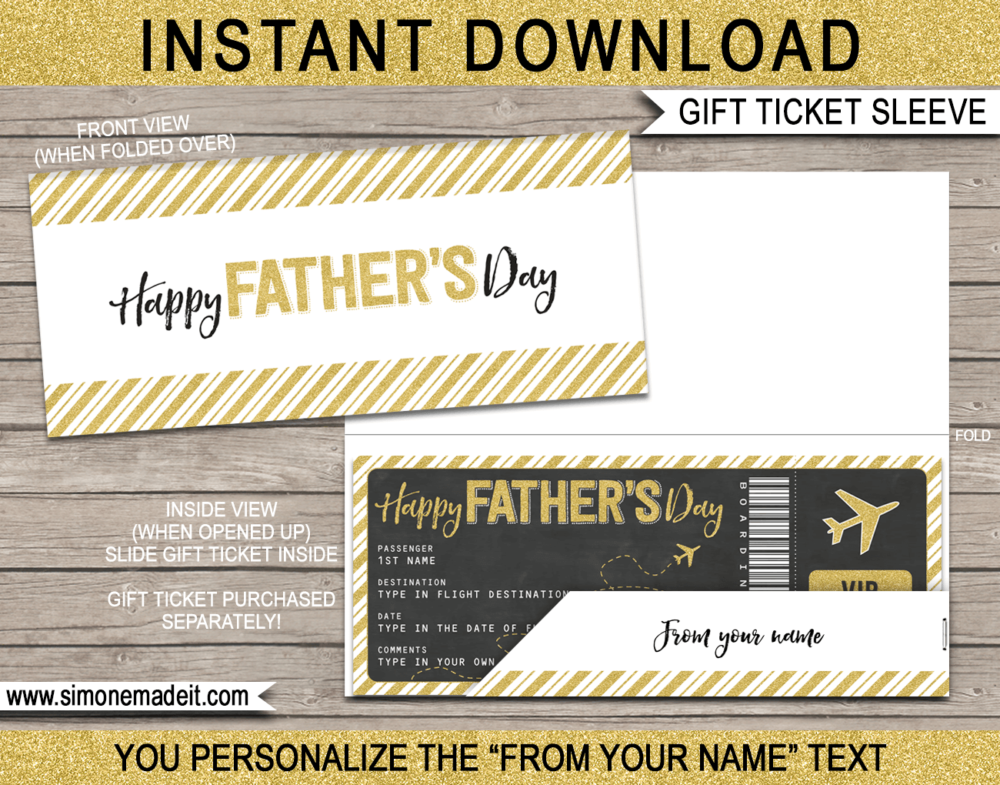 Father's Day Boarding Pass Sleeve Template | Printable Plane Ticket Envelope Holder | DIY Editable Text