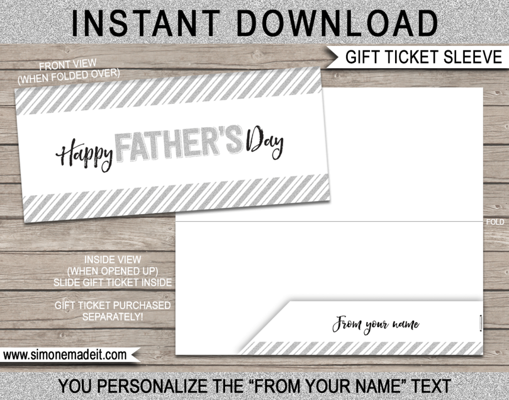 Printable Father's Day Gift Voucher Sleeve Template | Gift Certificate, Boarding Pass or Ticket Envelope | DIY Editable Text