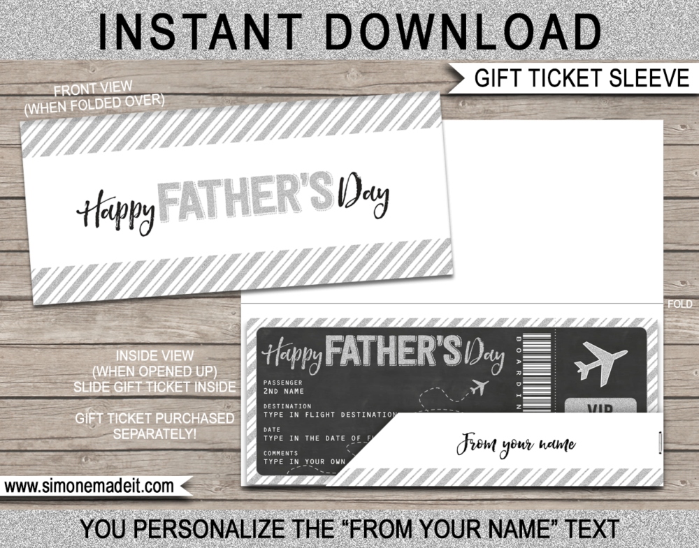 Printable Father's Day Boarding Pass Sleeve Template | Plane Ticket Envelope Holder | DIY Editable Text