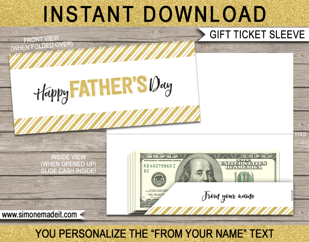 Father's Day Gift Voucher Sleeve Template | Printable Gift Certificate, Boarding Pass or Ticket Envelope | DIY Editable Text