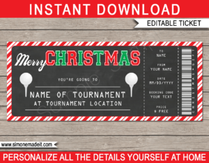 Printable Christmas Golf Ticket Gift Voucher Template - Surprise tickets to a Golf Tournament - Gift Certificate - Christmas present - DIY Editable & Printable Template - INSTANT DOWNLOAD via giftsbysimonemadeit.com #golfgifttickets #lastminutegift