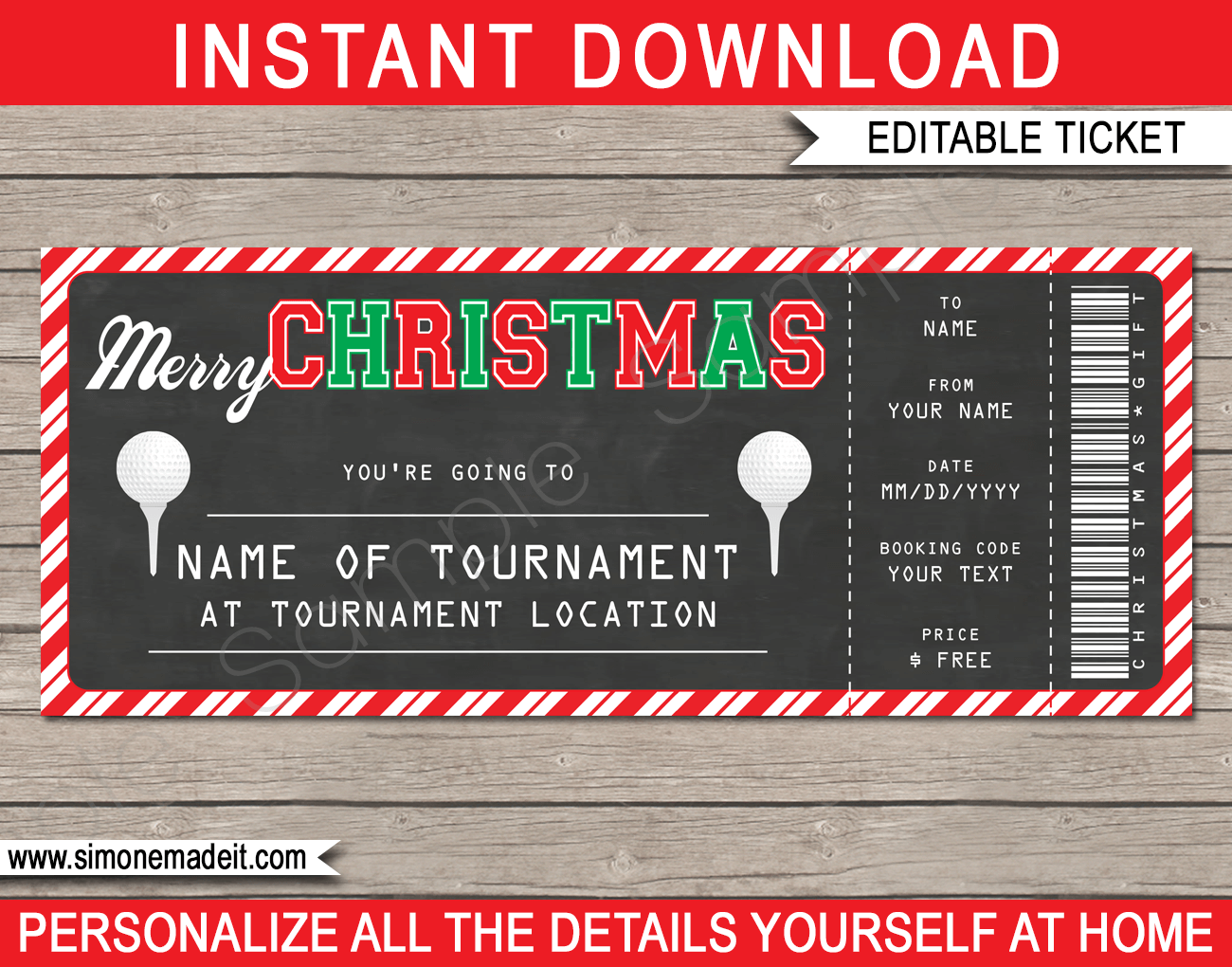 Christmas Golf Ticket Gift Voucher  Printable Golfing Ticket Template Intended For Golf Gift Certificate Template