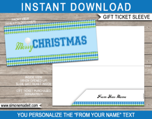 Printable Christmas Golfing Gift Ticket Sleeve Template for Christmas sports gift tickets or game tickets or gift vouchers or money | DIY Editable & Printable Template | INSTANT DOWNLOAD via giftsbysimonemadeit.com