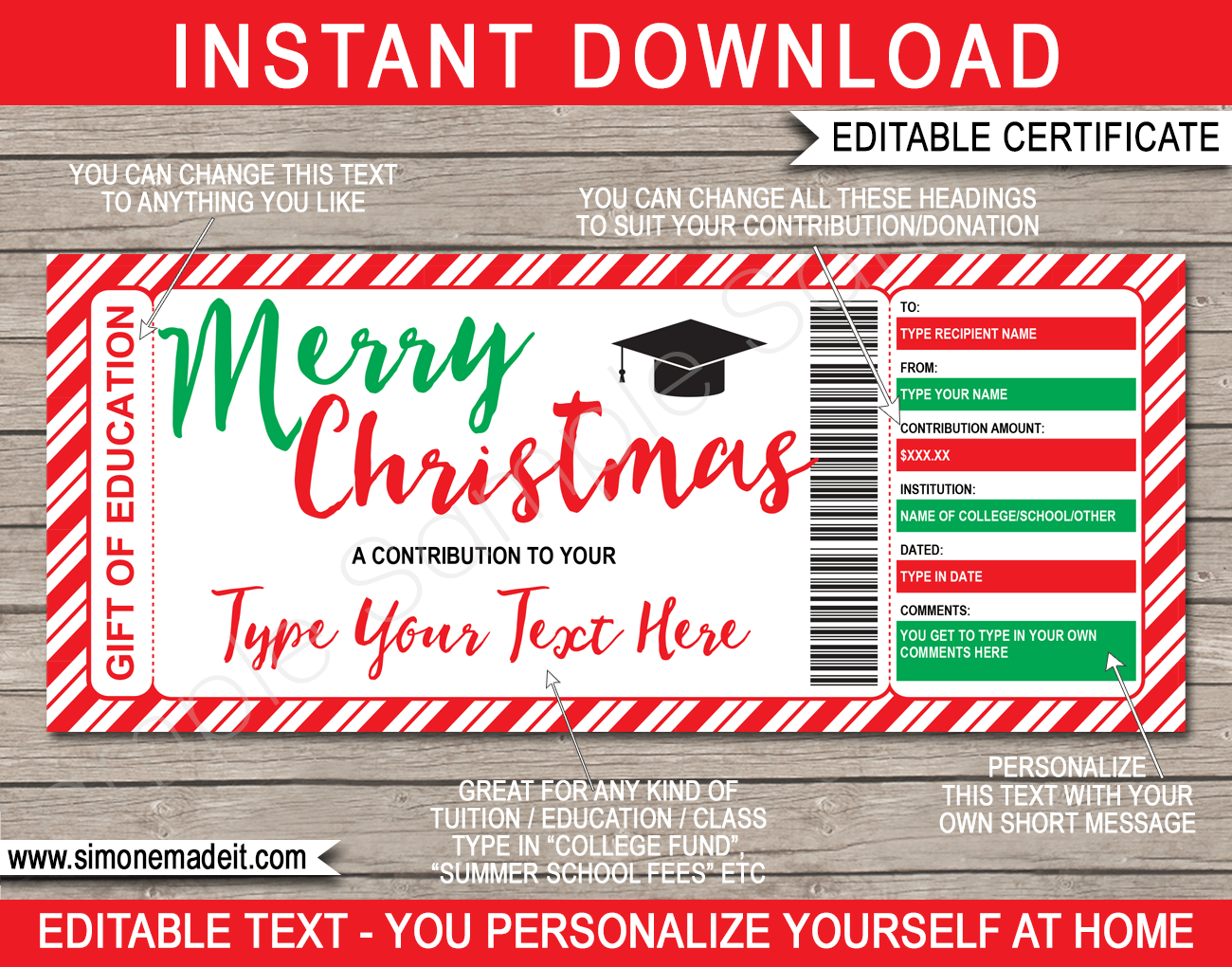 Christmas Education Gift Certificate Template  School Fees Inside Merry Christmas Gift Certificate Templates