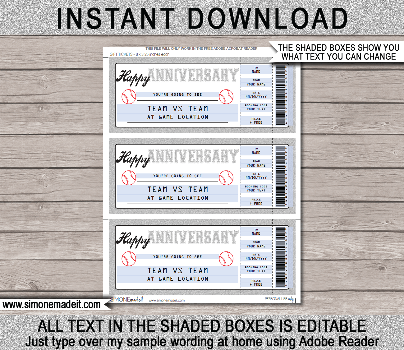 Printable Surprise Baseball Game Tickets Gift Voucher Template