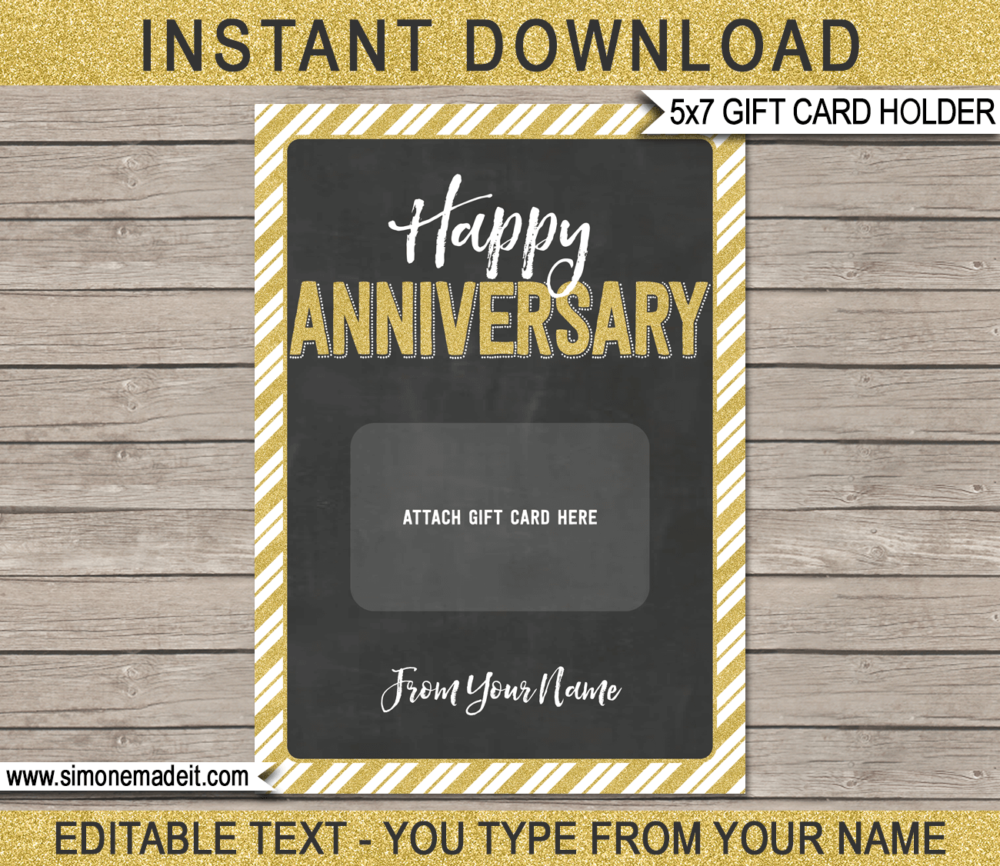 Printable Anniversary Gift Card Holder Template for store bought gift cards | Last minute Anniversary gift | Sephora, Starbucks, Amazon, Target, Walmart, Visa | DIY Editable & Printable Template | Instant Download via giftsbysimonemadeit.com