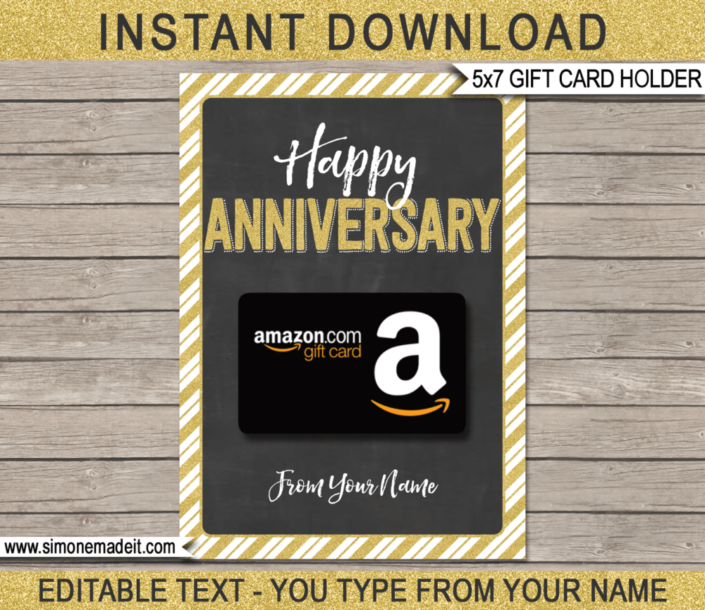 Printable Anniversary Gift Card Holder Template for store bought gift cards | Last minute Anniversary gift | Sephora, Starbucks, Amazon, Target, Walmart, Visa | DIY Editable & Printable Template | Instant Download via giftsbysimonemadeit.com