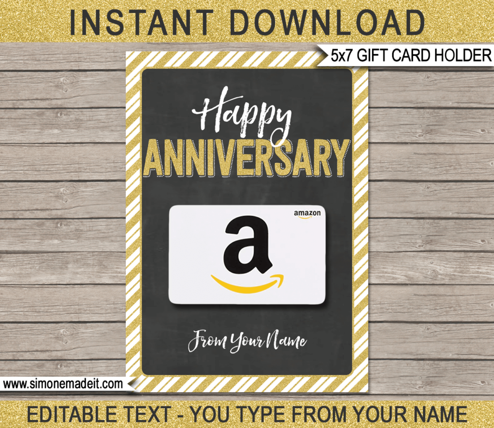 Printable Anniversary Gift Card Holder Template for store bought gift cards | Last minute Anniversary gift | Sephora, Starbucks, Amazon, Target, Walmart, Visa | DIY Editable & Printable Template | Instant Download via giftsbysimonemadeit.com