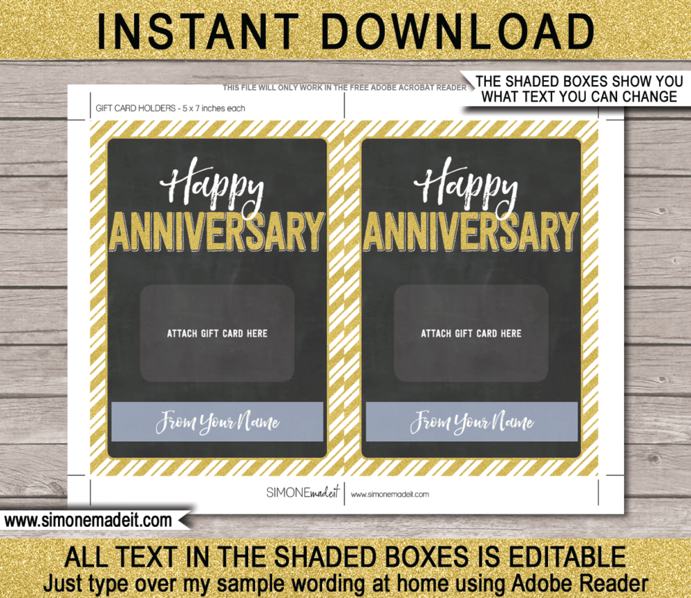 Printable Anniversary Gift Card Holder Template for store bought gift cards | Last minute Anniversary gift | Sephora, Starbucks, Amazon, Target, Walmart, Visa | DIY Editable & Printable Template | Instant Download via giftsbysimonemadeit.com