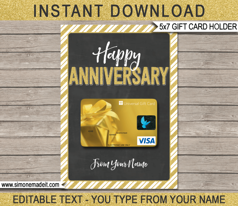 Printable Anniversary Gift Card Holder Template for store bought gift cards | Last minute Anniversary gift | Sephora, Starbucks, Amazon, Target, Walmart, Visa | DIY Editable & Printable Template | Instant Download via giftsbysimonemadeit.com