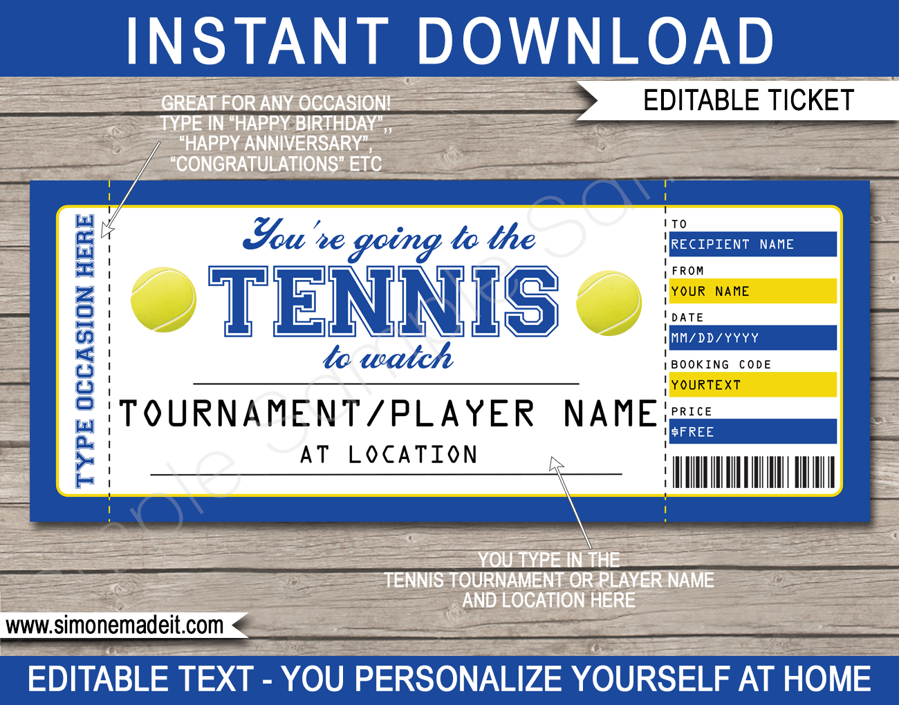 Printable Surprise Tennis Tickets Gift Voucher Template Gift Certificate