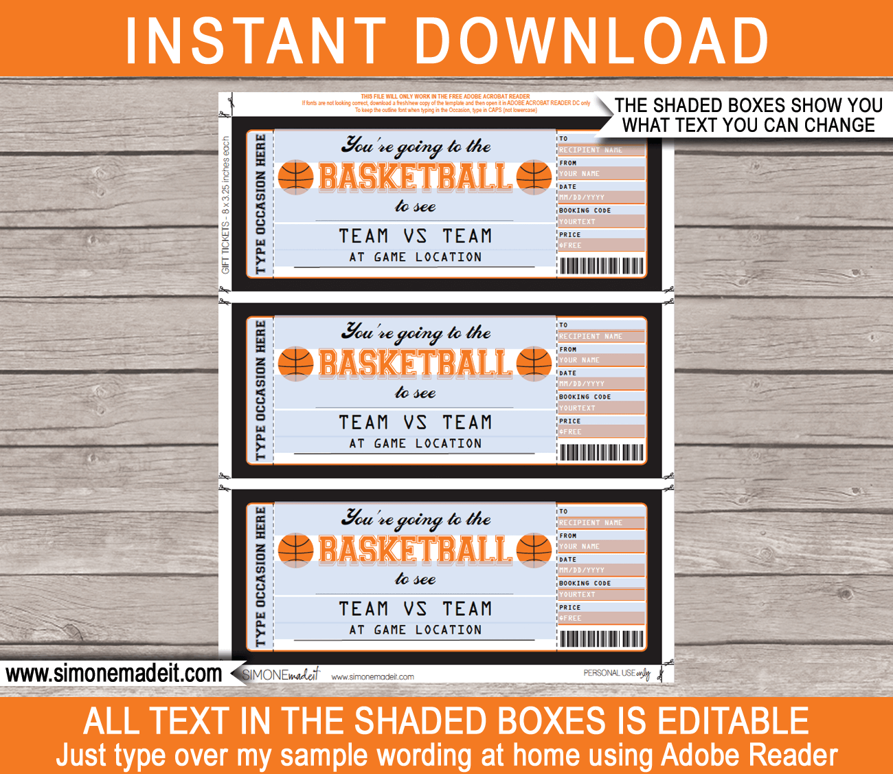 Boston Celtics Game Ticket Gift Voucher  Printable Surprise NBA Basketball  Tickets