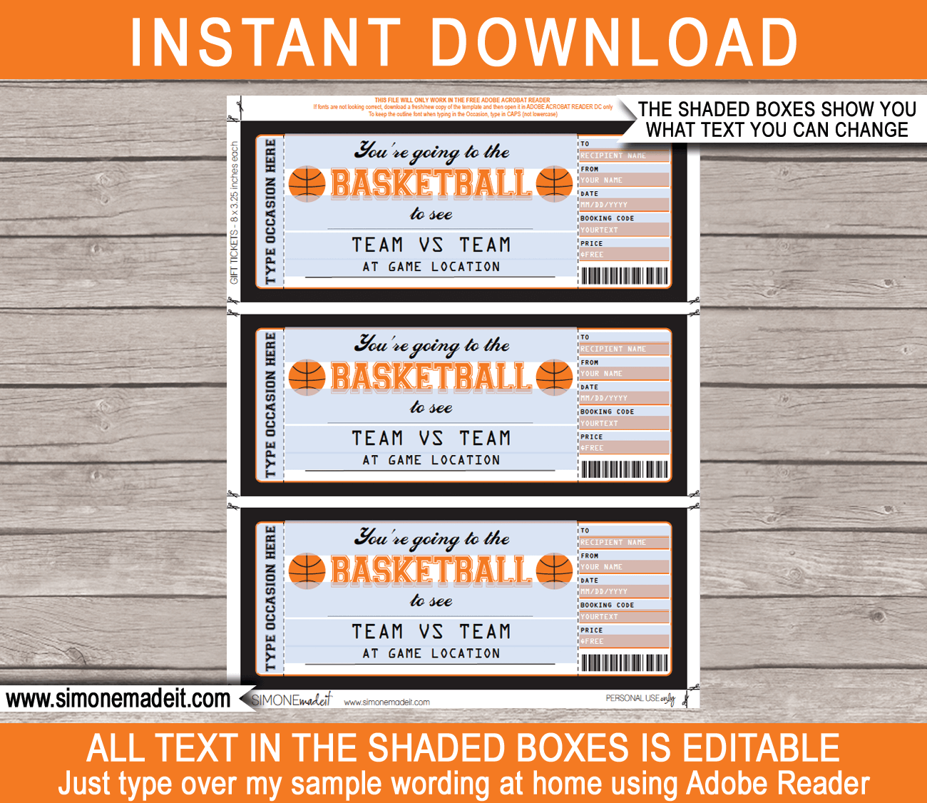 Brooklyn Nets Game Ticket Gift Voucher  Printable Surprise NBA Basketball  Tickets