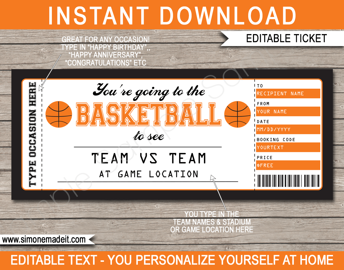 Hockey Gift Tickets  Editable & Printable Fake Sports Ticket Templates