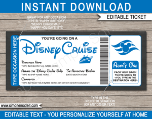 Blue Printable Surprise Disney Cruise Boarding Pass Template | Editable Cruise Ticket Gift Voucher | Disney Cruise Reveal | Any Occasion | Happy Birthday | Merry Christmas | INSTANT DOWNLOAD via giftsbysimonemadeit.com