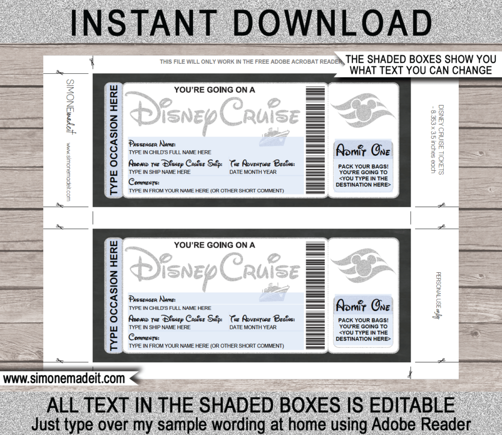 Surprise Disney Cruise Ticket Template Printable Disney Cruise