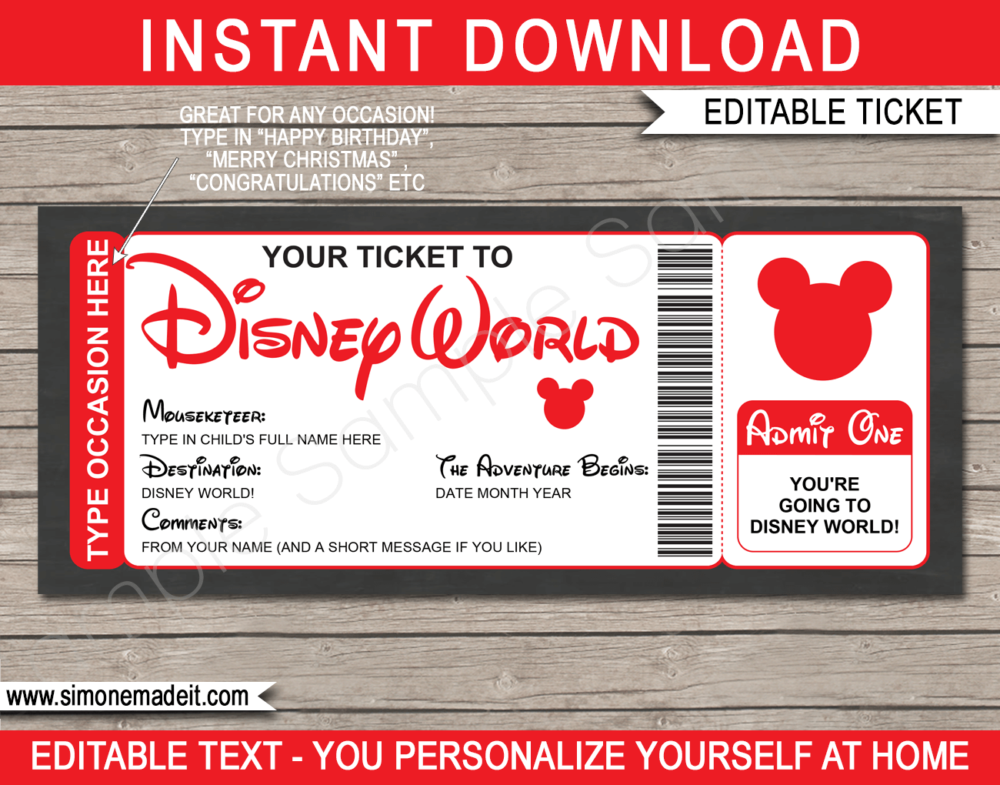 Surprise Trip to Disney World Ticket Template Printable Disney Trip