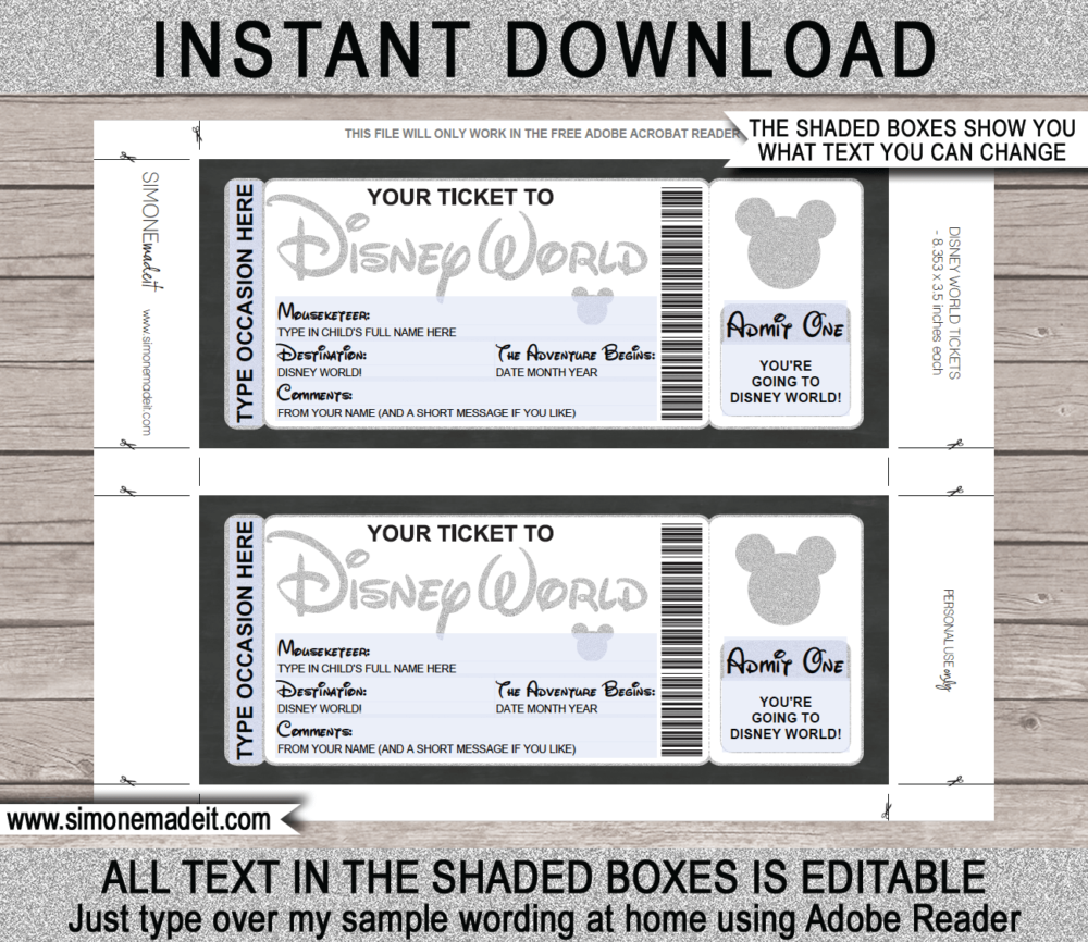 Silver You're going to Disney World Printable Template | Surprise Disney Trip Reveal | Editable Disney Gift Voucher or Certificate | Any Occasion | Happy Birthday | Merry Christmas | Congratulations | INSTANT DOWNLOAD via giftsbysimonemadeit.com