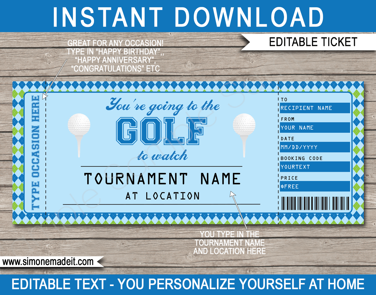 Printable Surprise Golf Tournament Tickets Gift Voucher Template Inside Golf Gift Certificate Template