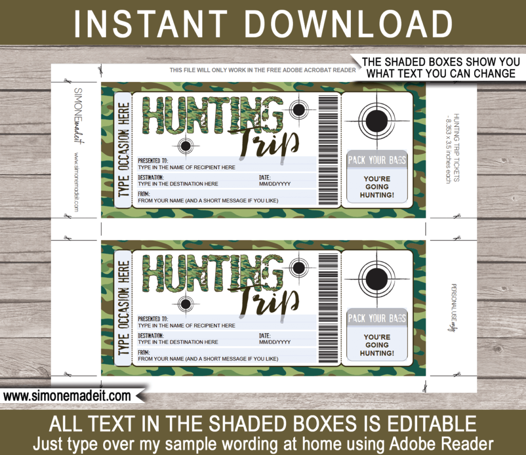 Surprise Hunting Trip Gift Voucher Template Printable Hunting Ticket