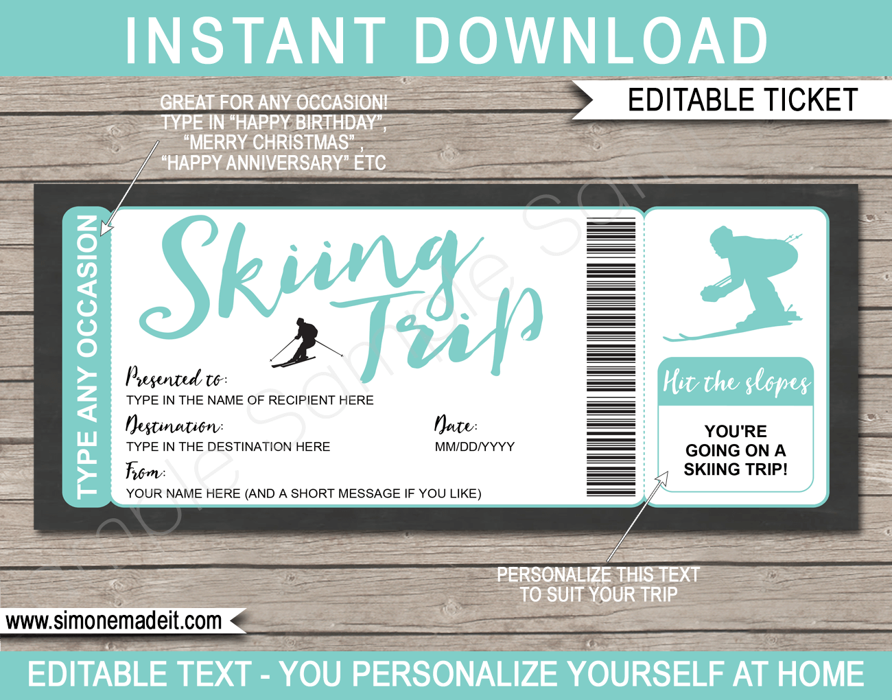 Any Occasion Skiing Trip Tickets - colors