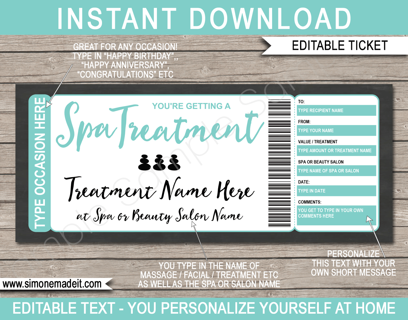 Printable Spa Voucher Template  Any Occasion Spa Gift Certificate In Spa Day Gift Certificate Template
