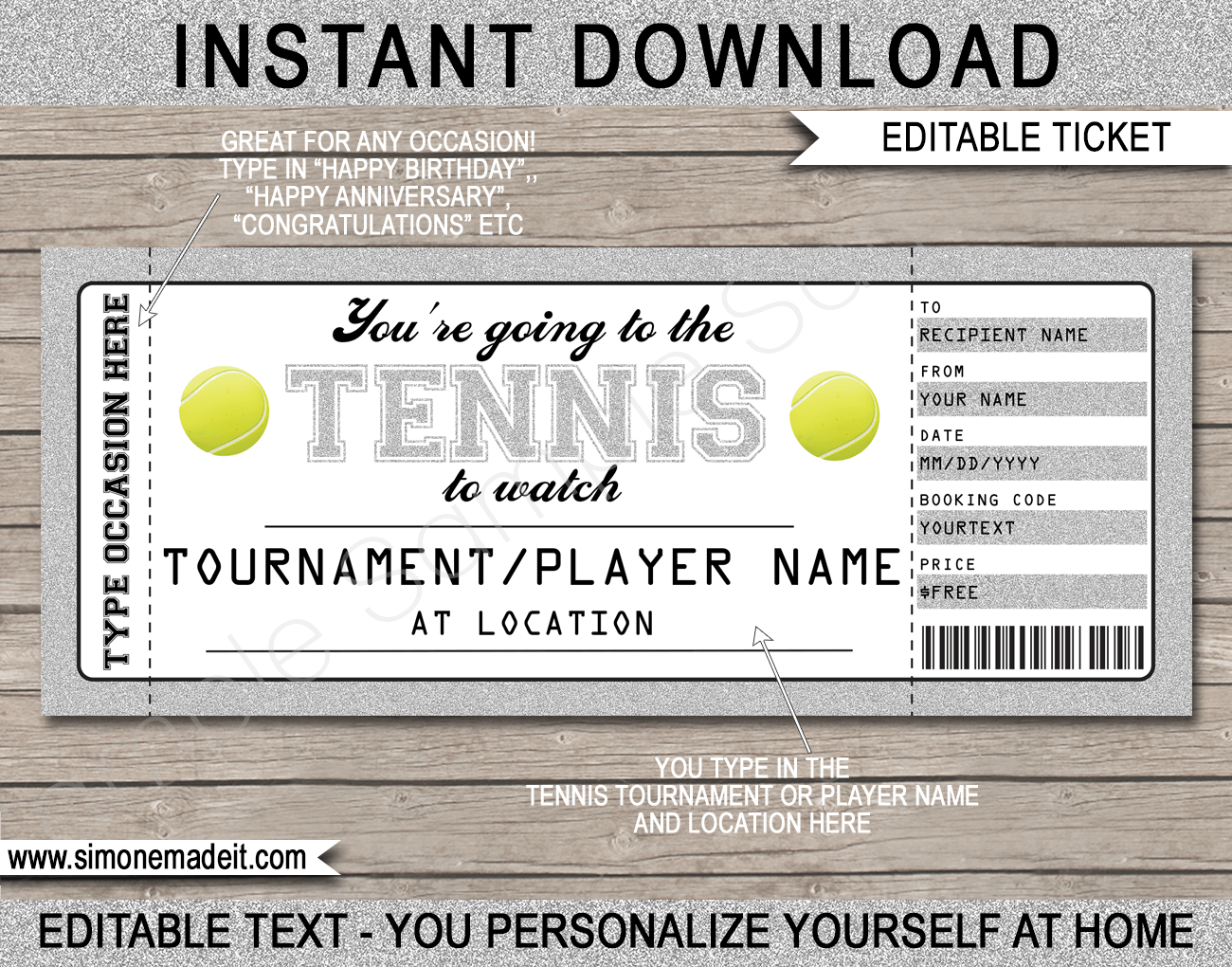 Printable Surprise Tennis Tickets Gift Voucher Template  Gift Intended For Tennis Gift Certificate Template