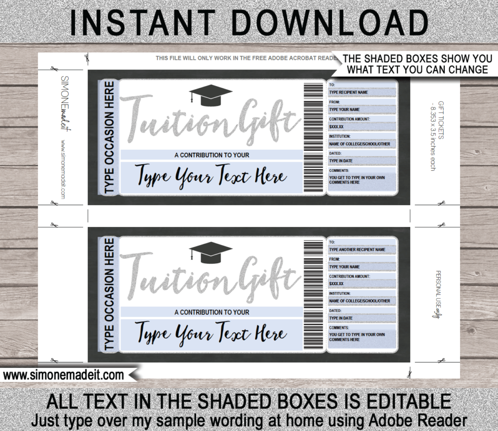 Printable Tuition Gift Certificate Template | Education Contribution | High School Fees, University Fees, College Fund, 529 College Savings Plan Contribution, Tutor Fees | DIY Editable Voucher | Instant Download via giftsbysimonmadeit.com