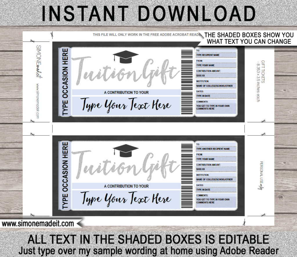 Printable Tuition Gift Certificate Template | School Fee Contribution Gift