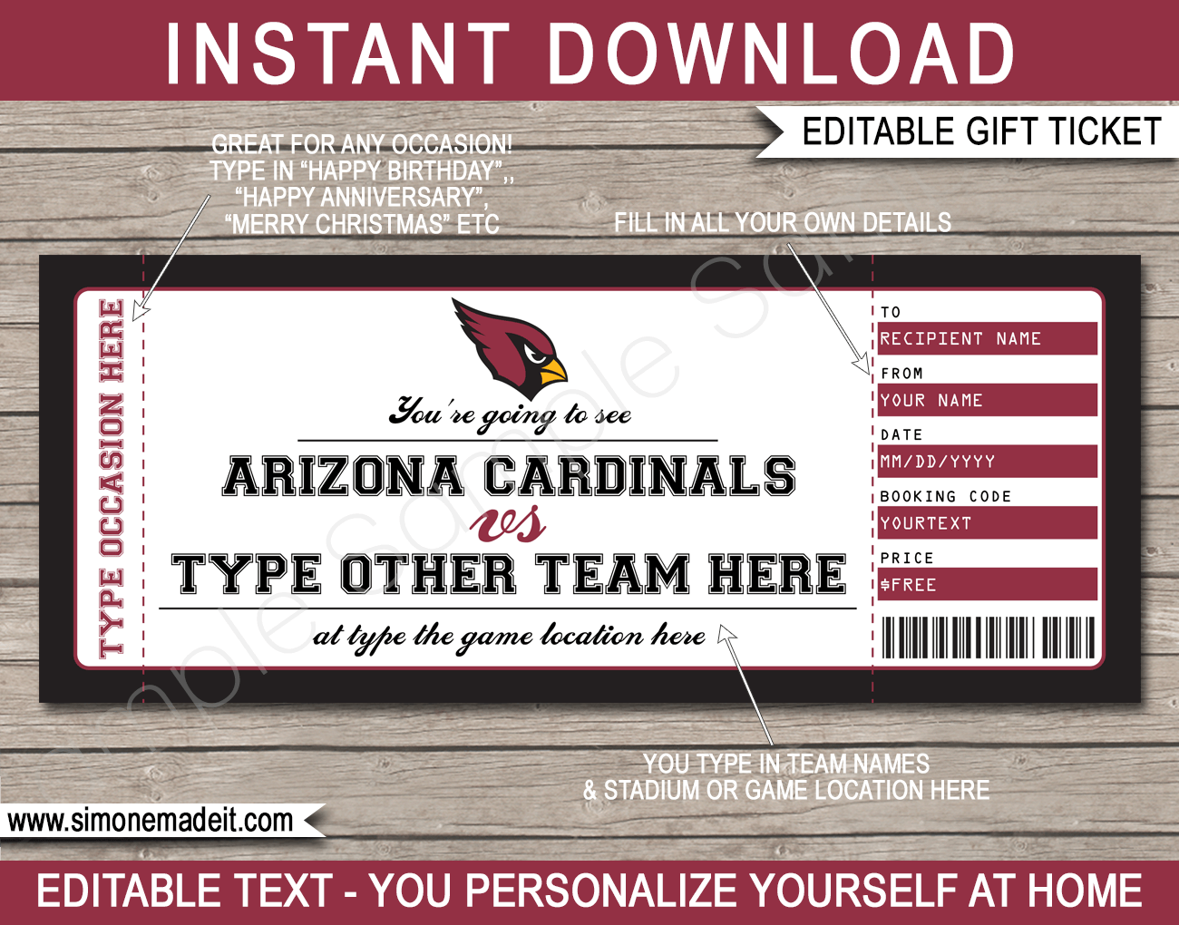 Arizona Cardinals Game Ticket Gift Voucher